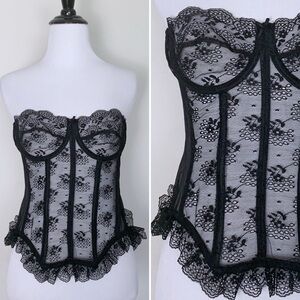VTG 90s Victoria's Secret Sheer Black Lace Bustier Corset Lingerie XS